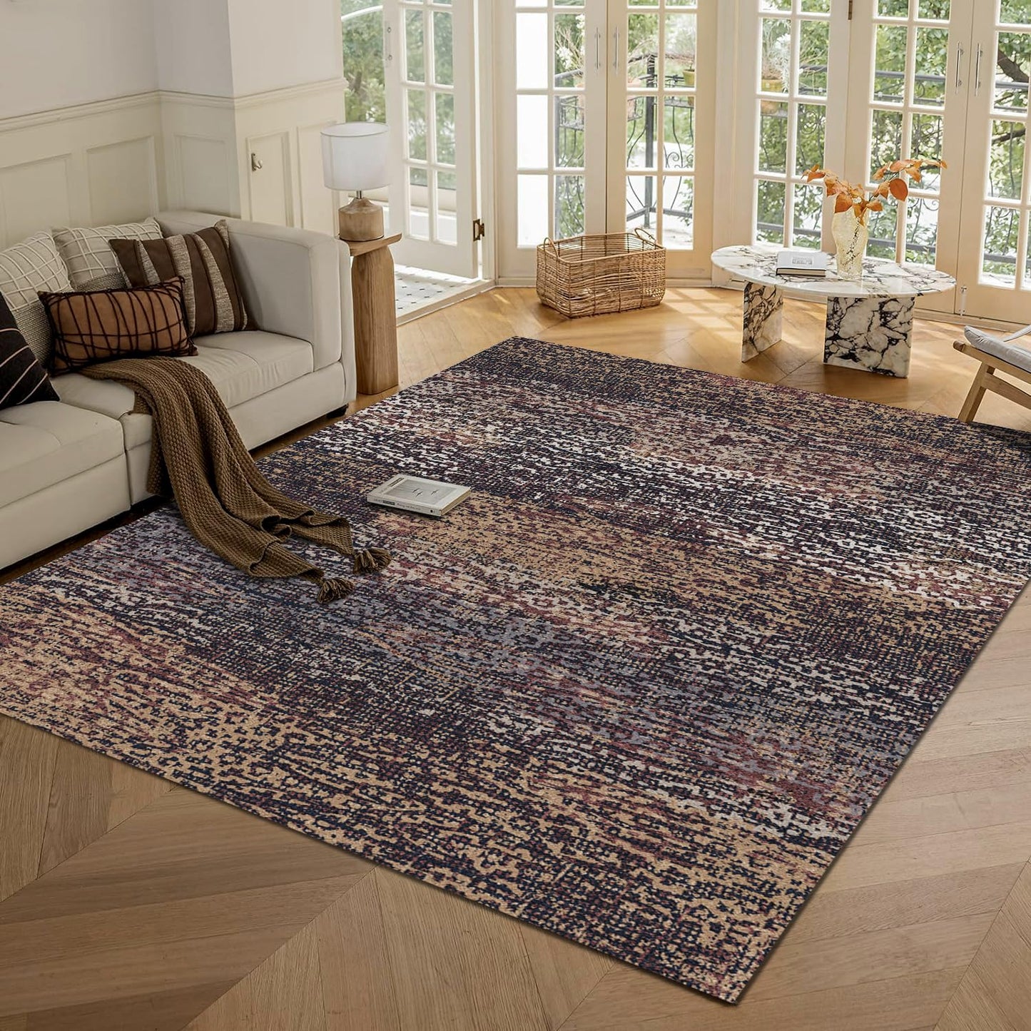 Washable Area Rugs - Perfect for Living Room, Bedroom, Kids Room, Nursery - Stain & Water Resistant Non-Slip, Pet & Child Friendly, Vintage Tribal Area Rugs (Navy, 9' x 12')
