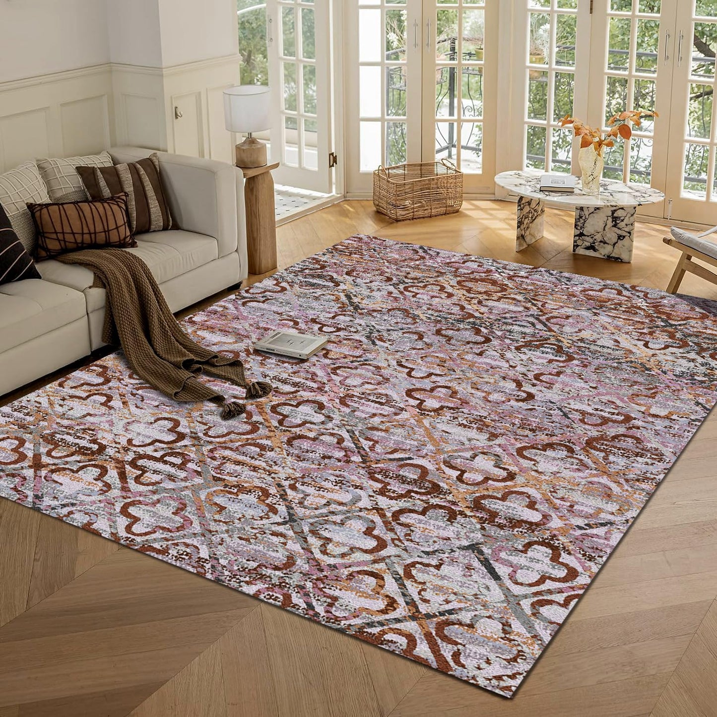 Washable Area Rugs - Perfect for Living Room, Bedroom, Kids Room, Nursery - Stain & Water Resistant Non-Slip, Pet & Child Friendly, Vintage Tribal Area Rugs (Navy, 9' x 12')