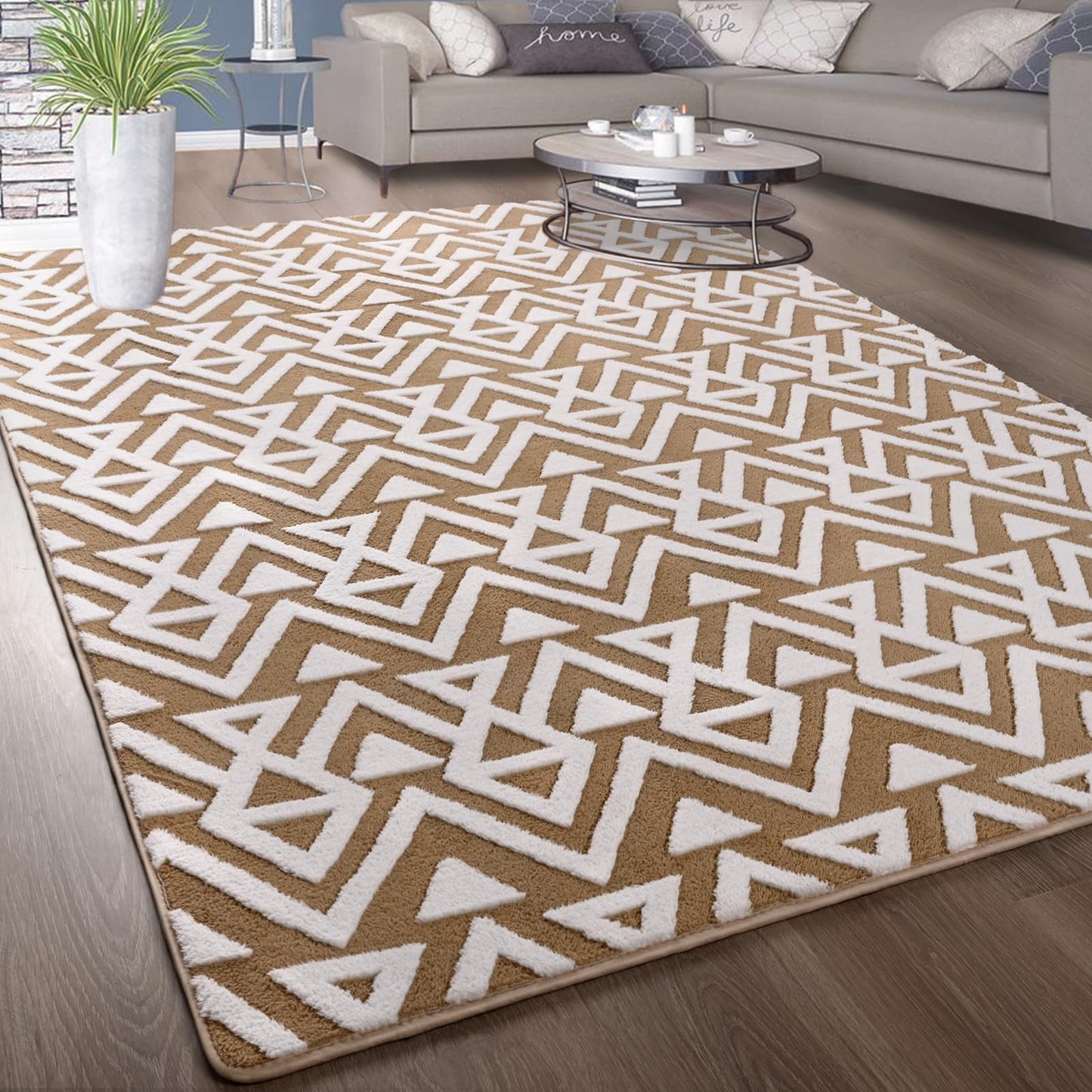 Ompaa Ultra Soft Geometric Bedroom Rugs Memory Foam Carpet, Black 7 x 10 Feet Large, Cozy Area Rugs for Living Room Couch Dorm Bedside Kids Girls Teens Room Nursery Decor Floor Mat