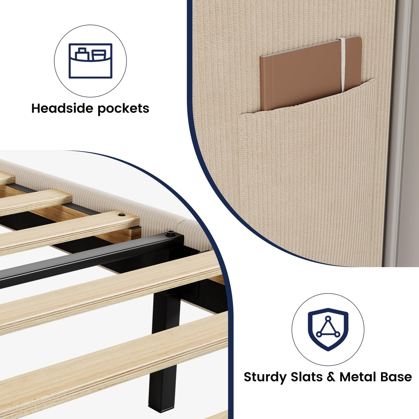 IDEALHOUSE King Upholstered Bed Frame with Wingback Headboard, Luxurious Velvet Upholstery Platform Bed, Wooden Slat Support, and Easy Assembly - Box Spring Optional, Light Gray