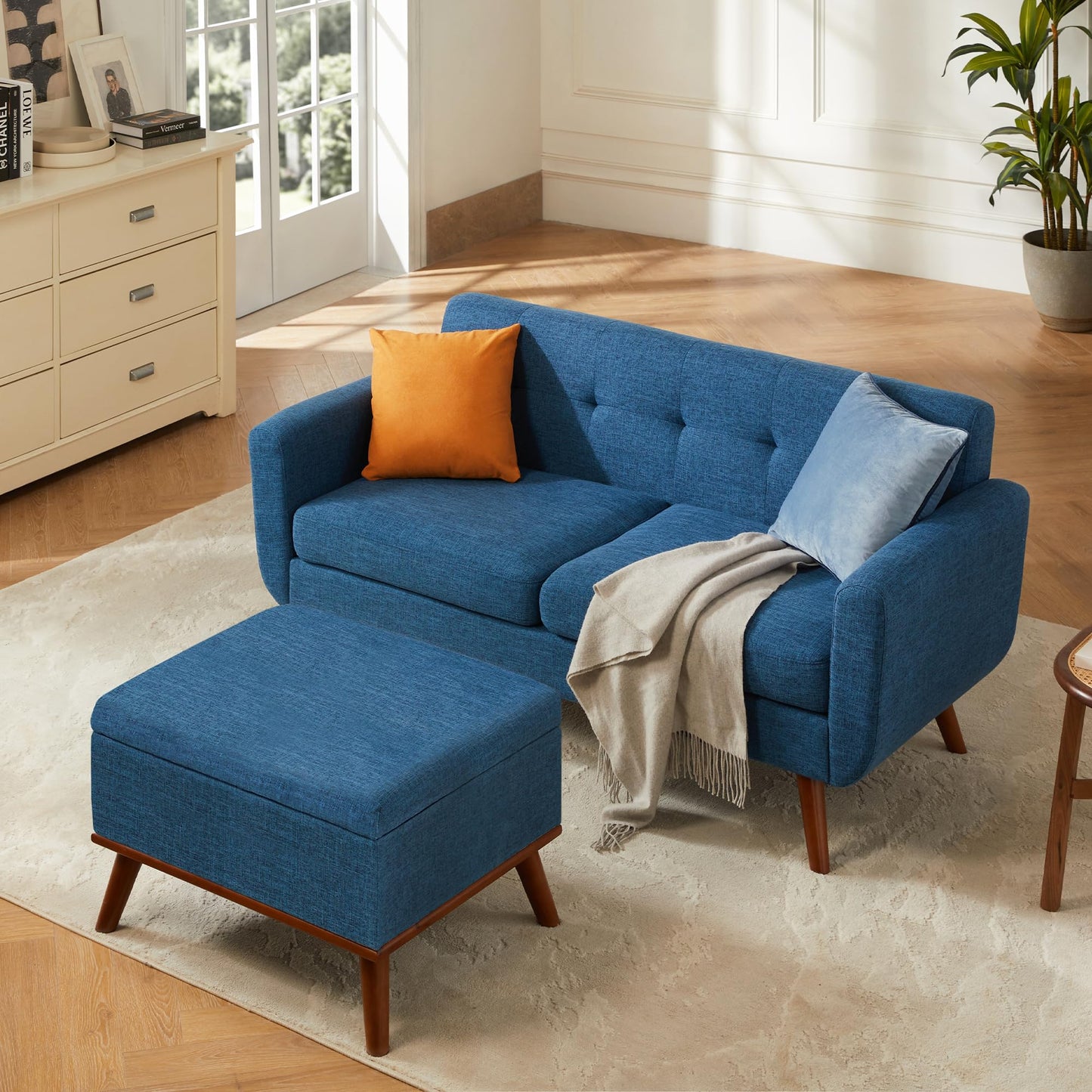 Tbfit 65" W Loveseat Sofa, Mid Century Modern Love Seat Couches for Living Room, Button Tufted Upholstered Small Couch for Bedroom, Solid and Easy to Install Love Seats Furniture, Grey