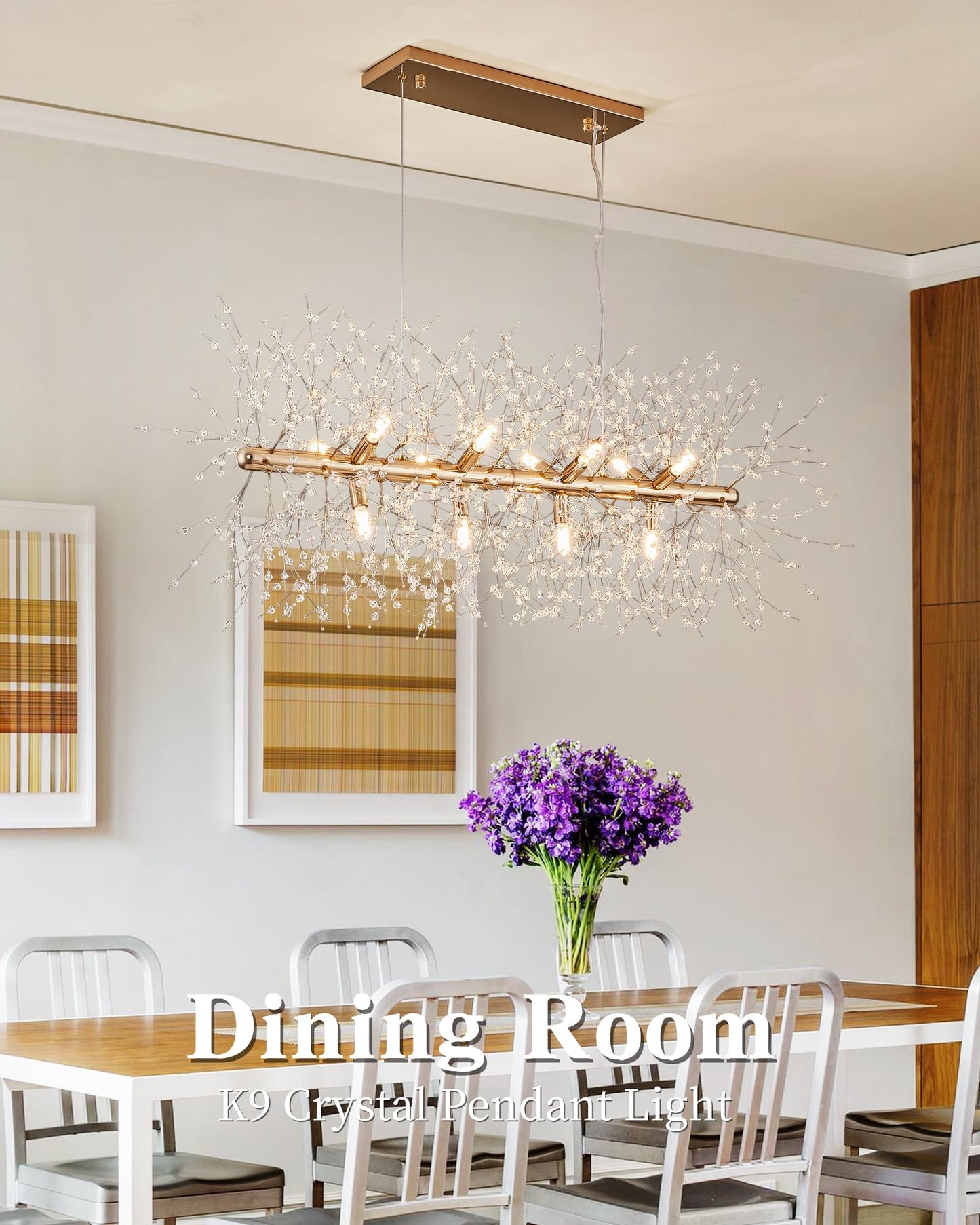 Modern Tree Branch Crystal Chandelier Luxury Silver Crystal Pendant Lighting 18" Contemporary 6-Light Chandeliers for Dining Room Kitchen Bedroom Living Room