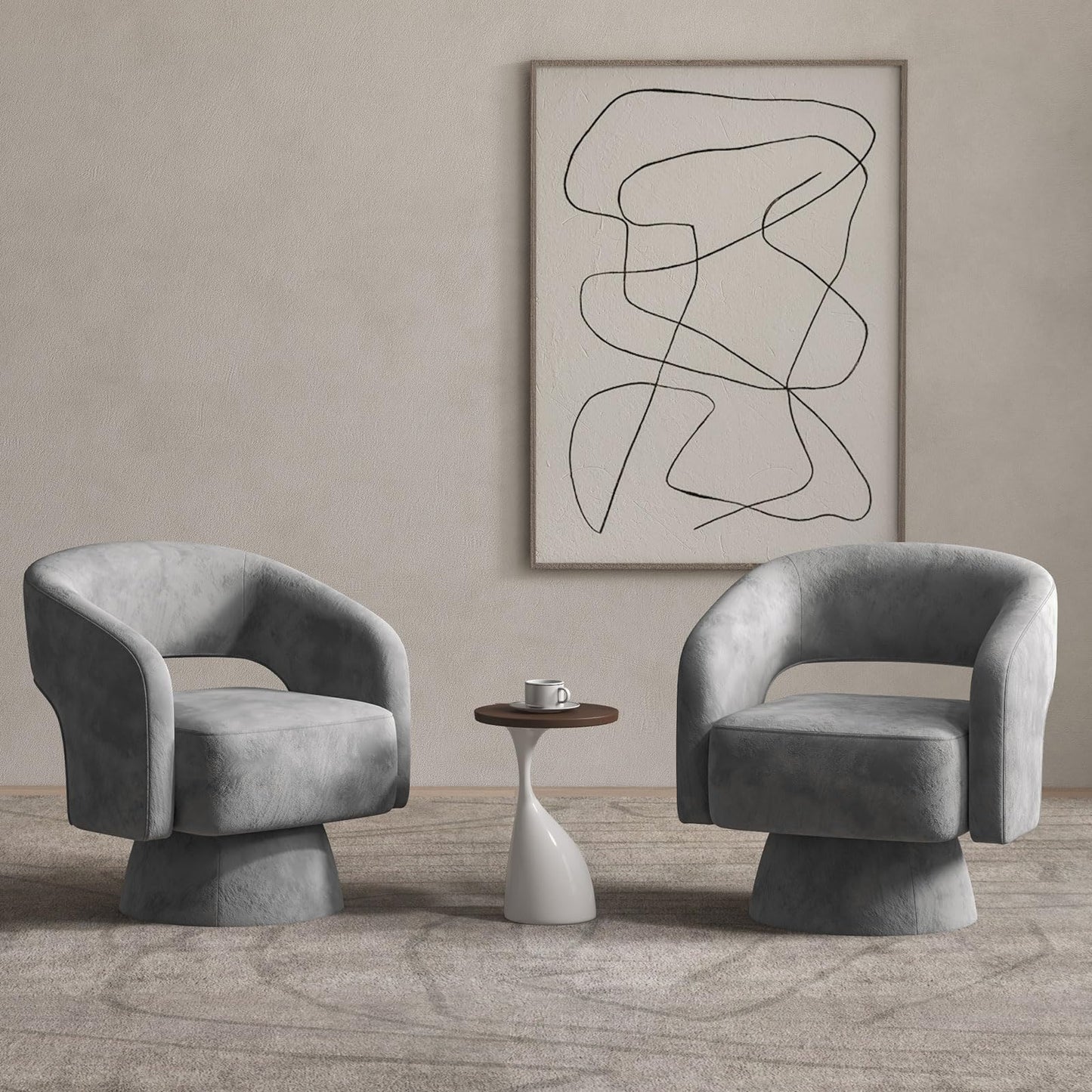 Bonzy Home Swivel Barrel Chair,Velvet Accent Armchair 360 Degree Swivel Club Chair for Living Room Bedroom Reception Room, Dark Grey