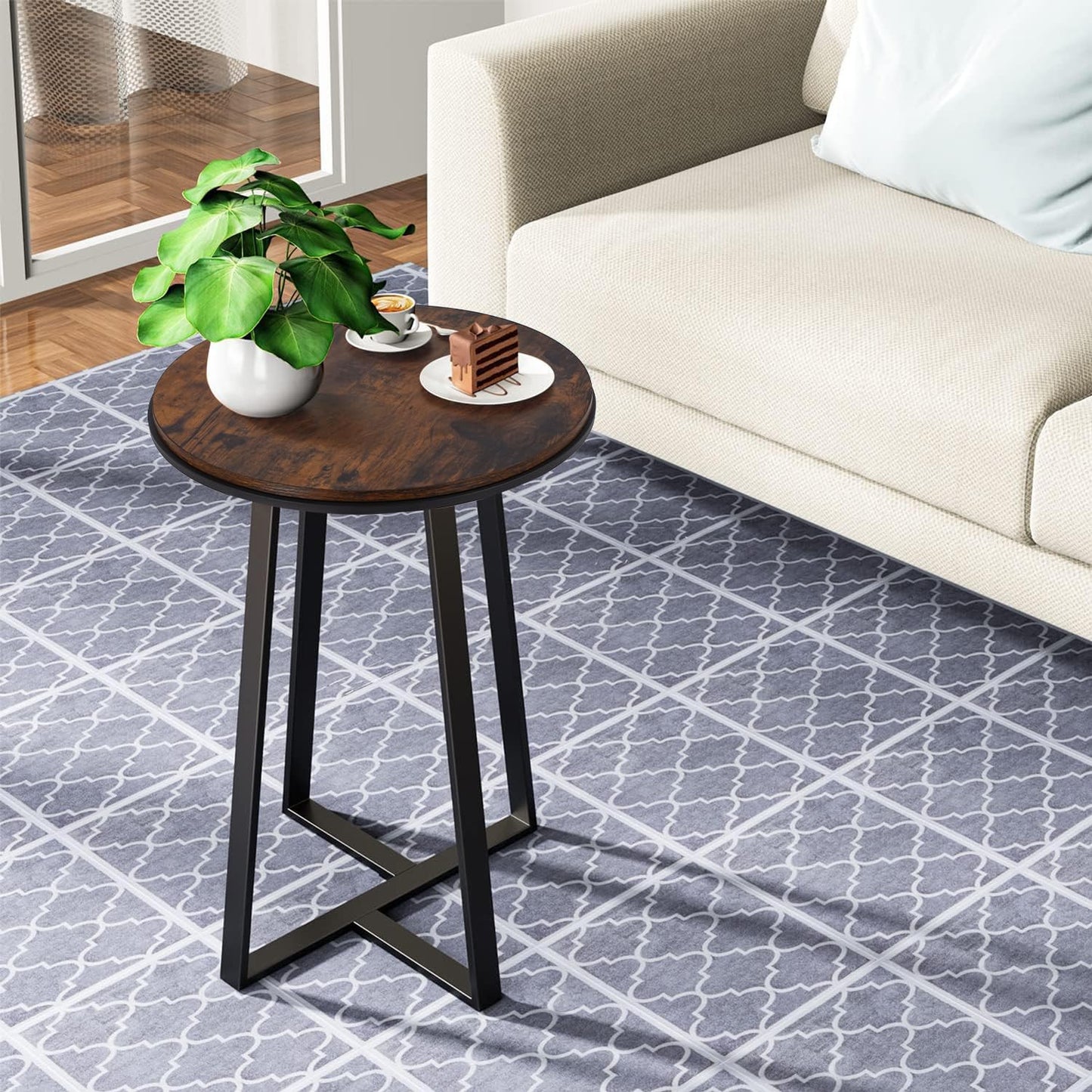 Round End Tables, Small Side Table White Marble Texture MDF Top,Metal Frame Gold Color, Tall End Table for Bed Room,Coffee Tea End Table for Living Room (White Marble+Gold)
