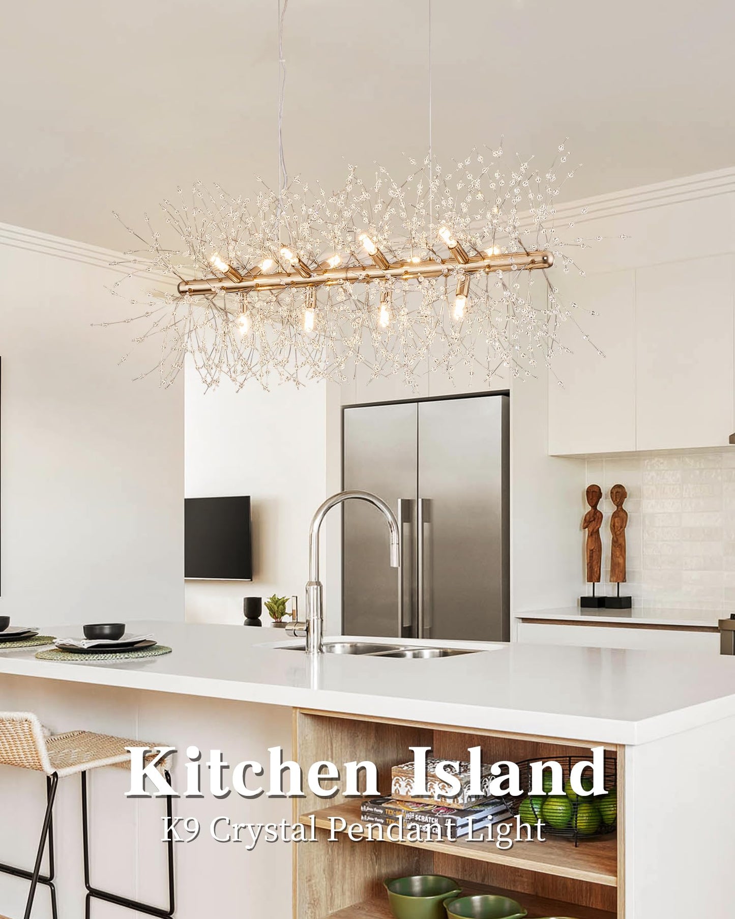Modern Tree Branch Crystal Chandelier Luxury Silver Crystal Pendant Lighting 18" Contemporary 6-Light Chandeliers for Dining Room Kitchen Bedroom Living Room
