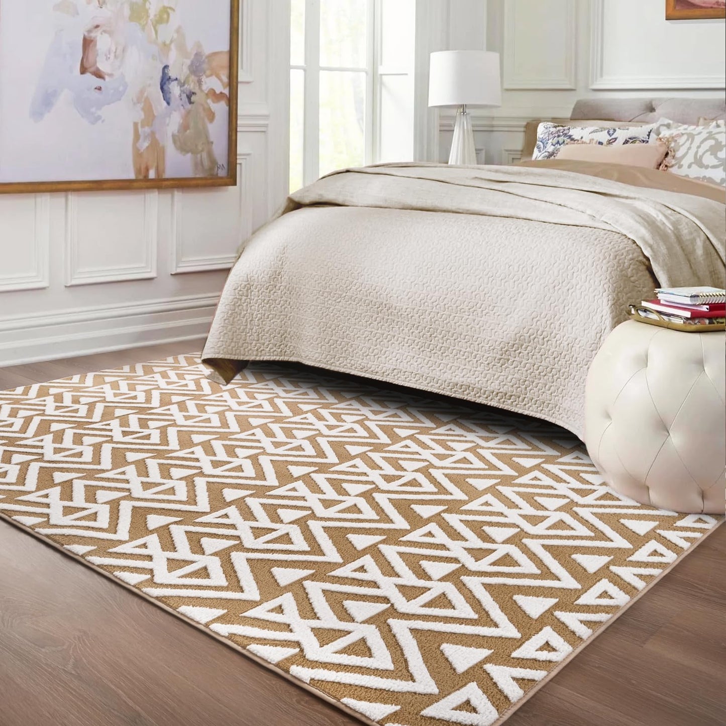 Ompaa Ultra Soft Geometric Bedroom Rugs Memory Foam Carpet, Black 7 x 10 Feet Large, Cozy Area Rugs for Living Room Couch Dorm Bedside Kids Girls Teens Room Nursery Decor Floor Mat