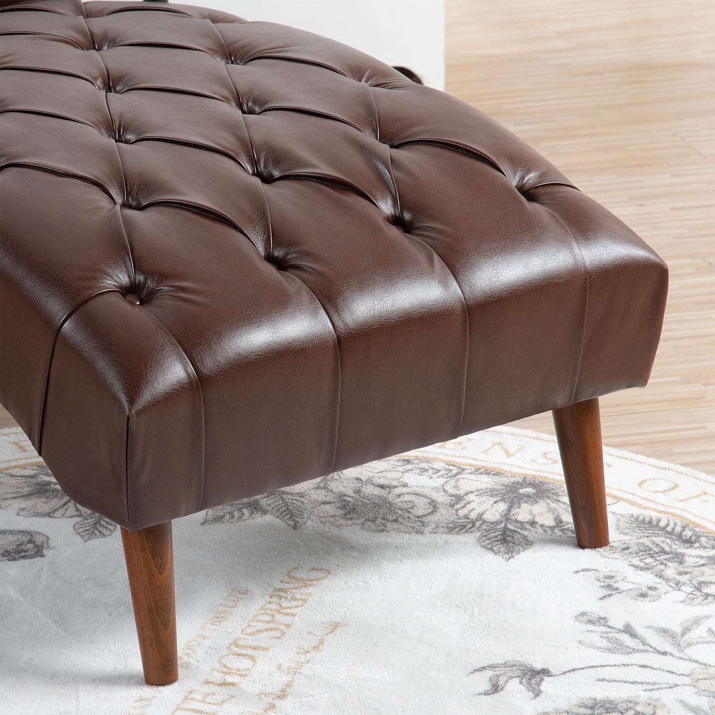 HomSof Modern ArmLess Chaise Lounge Indoor Black Upholstered Reclining Chair with Rolled Accent Pillow and Solid Wood Legs