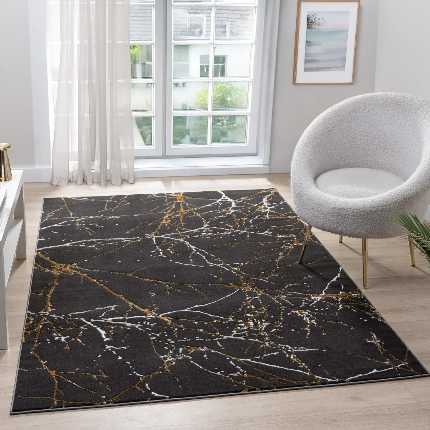 LUXE WEAVERS Sunset Collection 372 Gold 5x7 Modern Abstract Area Rug