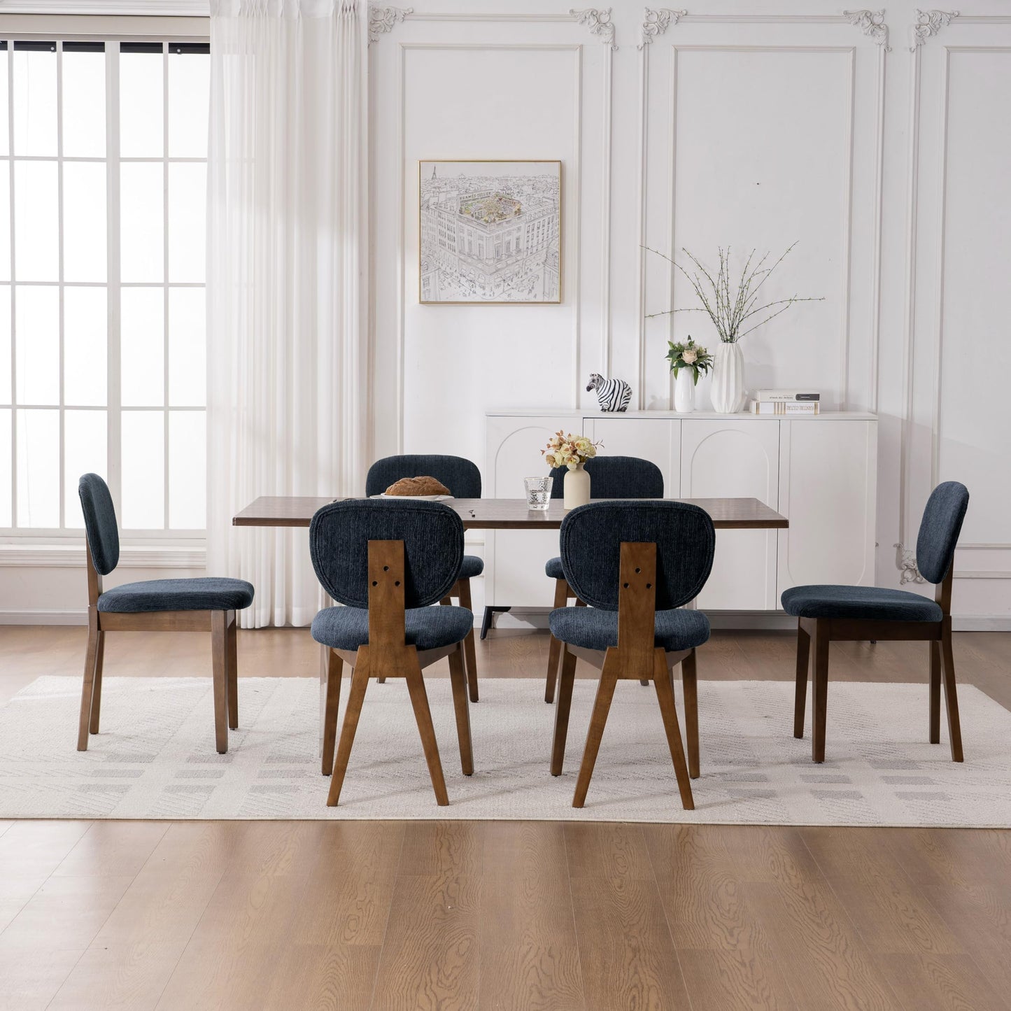 VKNOW Wooden Dining Chairs Set of 4, Mid Century Modern Upholstered Kitchen Side Chairs, Chenille Dining Room Chair with Curved Seat Backrest for Home Dining Room,Green