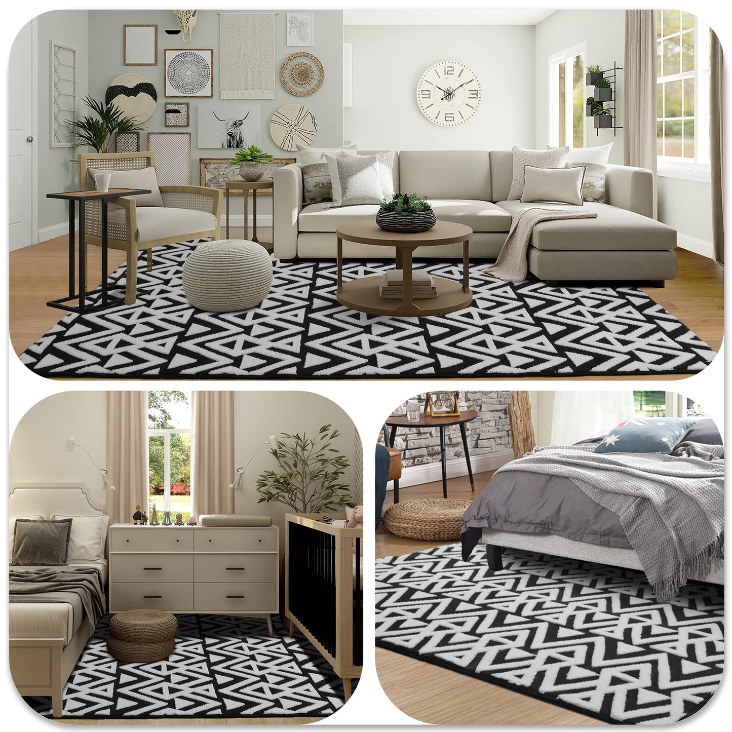Ompaa Ultra Soft Geometric Bedroom Rugs Memory Foam Carpet, Black 7 x 10 Feet Large, Cozy Area Rugs for Living Room Couch Dorm Bedside Kids Girls Teens Room Nursery Decor Floor Mat