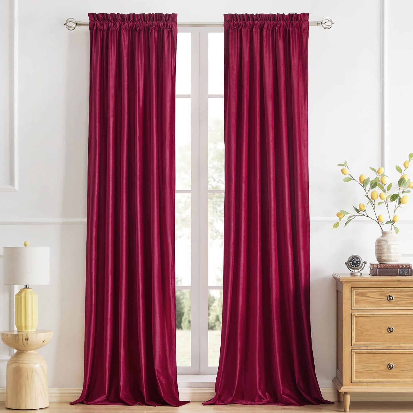 PRIMROSE Velvet Curtains 84 inch for Living Room Champagne Beige Rod Pocket Window Drapes Treatment Semi Room Darkening Decor Curtains for Bedroom Set of 2 Panels
