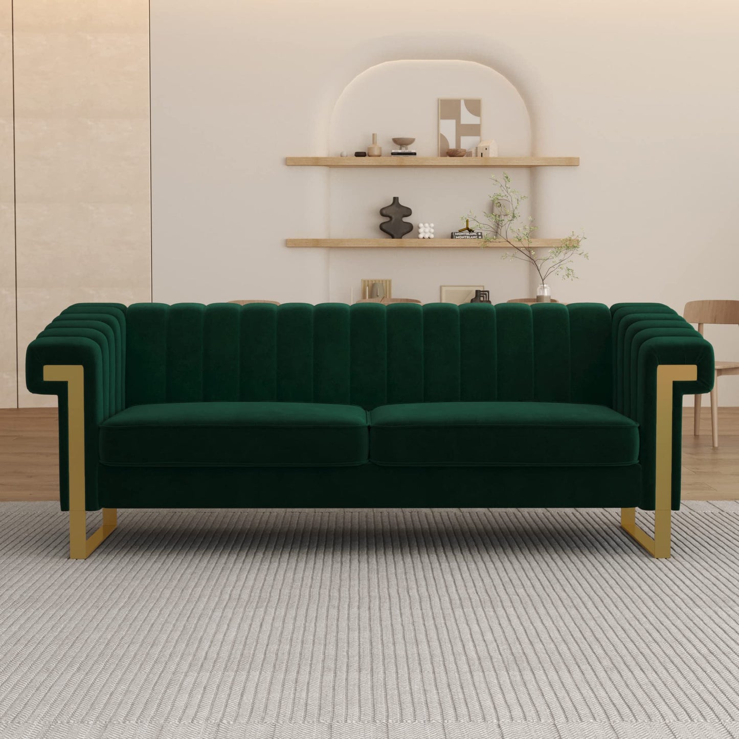 83'' Velvet Couches for Living Room 3-Seater Comfy Sofas Upholstered Modern Couch for Small Spaces Apartment (Cracker Khaki)