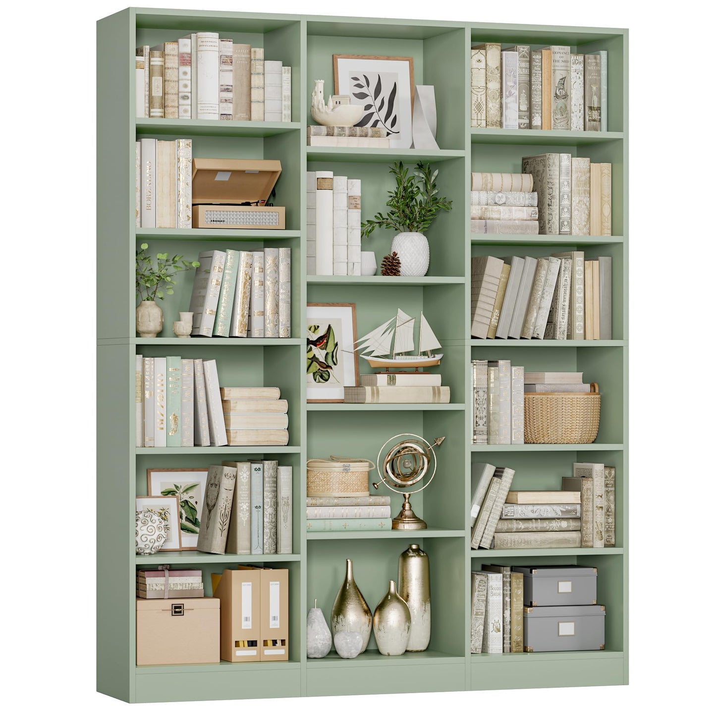 Triple Wide Bookshelf, 6 Tier Large Bookshelf, Bookcase with 17 Open Display Shelves, 74'' Tall Bookcases and Bookshelves for Living Room, Home Office, Library, White