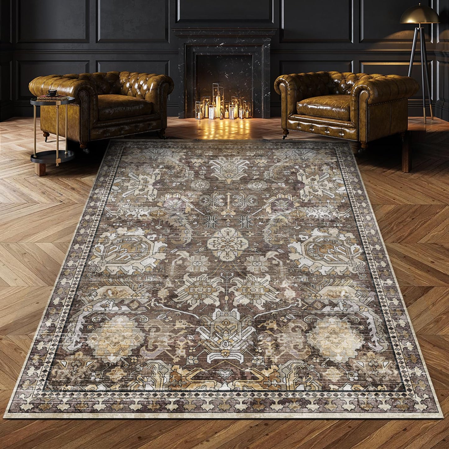 Washable Area Rugs - Perfect for Living Room, Bedroom, Kids Room, Nursery - Stain & Water Resistant Non-Slip, Pet & Child Friendly, Vintage Tribal Area Rugs (Navy, 9' x 12')