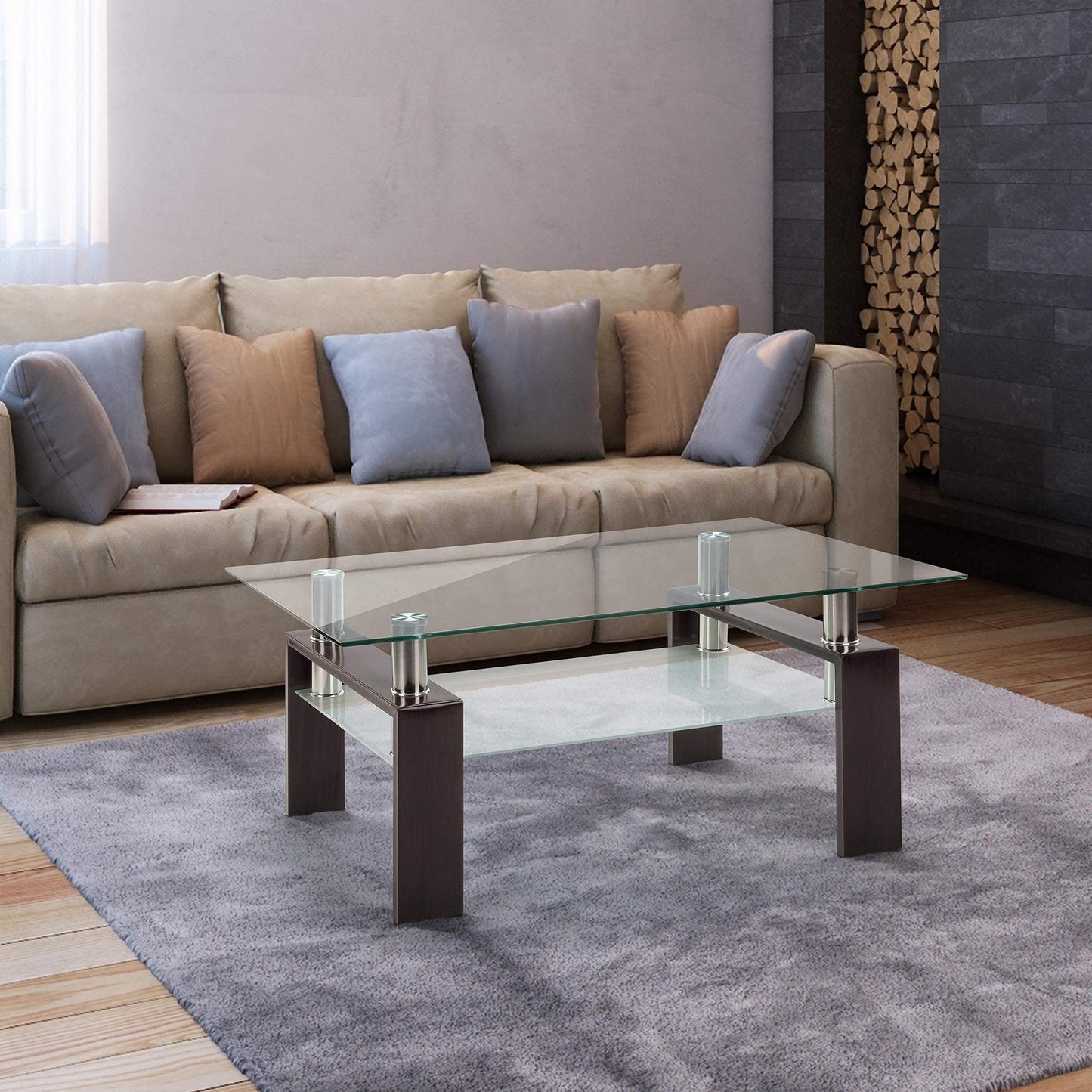 Meihua Tempered Glass Coffee Table for Living Room, Clear Center Table with 0.47 inch Tempered Glass, Transparent Modern Coffee Table