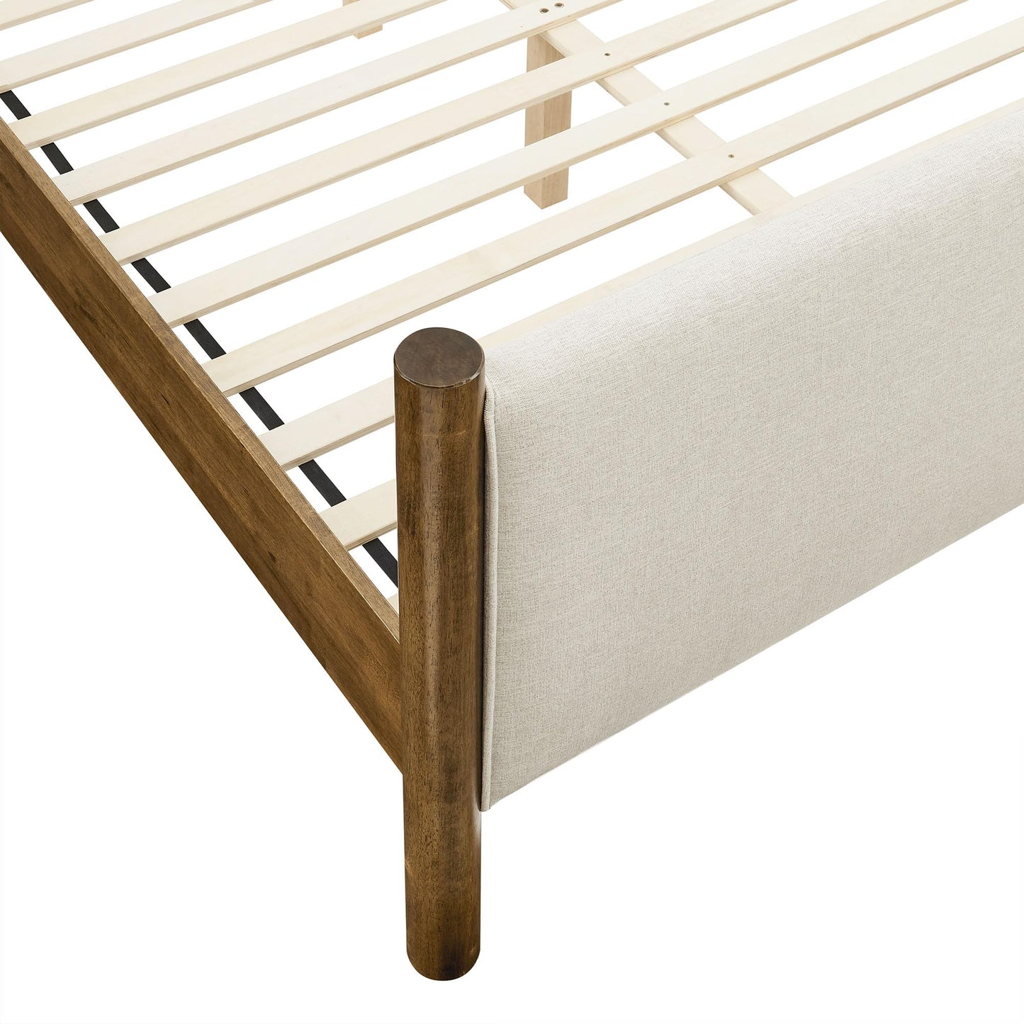 Modway Maven King Size Bed Frame in Tan Walnut with Faux Leather Upholstered Headboard and Footboard – Wood King Platform Bed Frame – No Box Spring Needed
