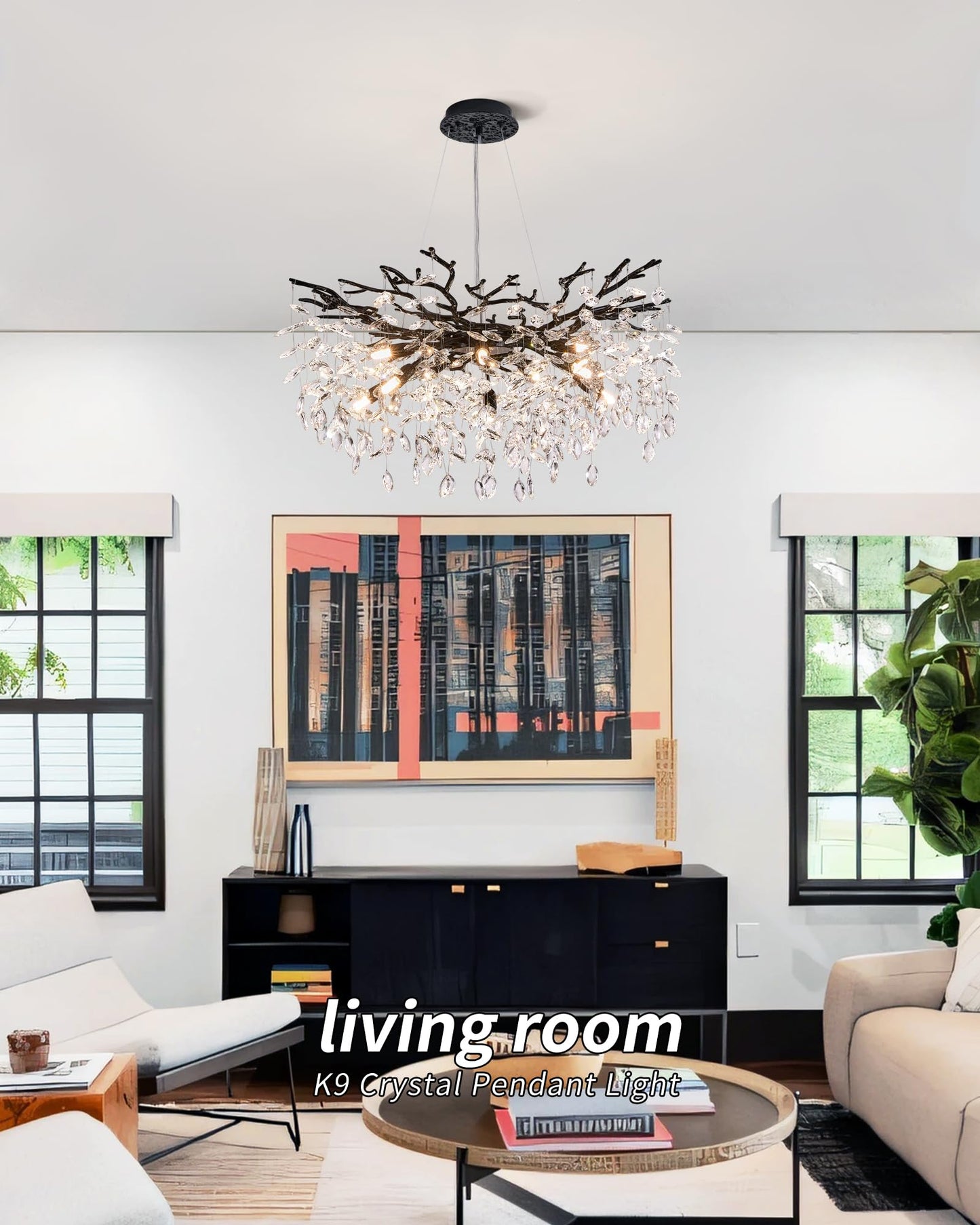 Modern Tree Branch Crystal Chandelier Luxury Silver Crystal Pendant Lighting 18" Contemporary 6-Light Chandeliers for Dining Room Kitchen Bedroom Living Room