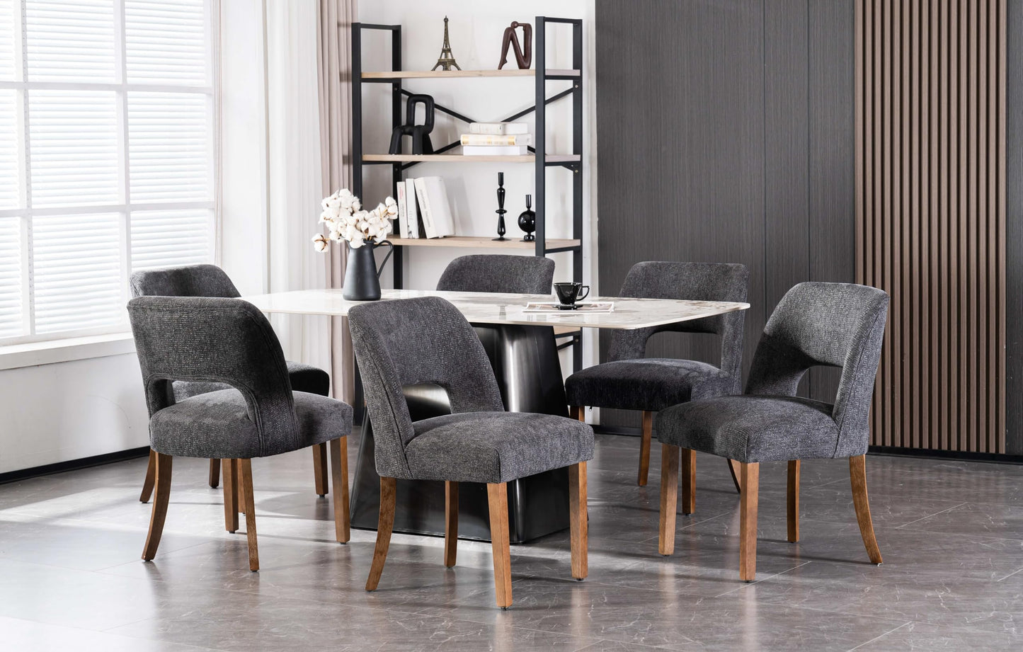 VKNOW Wooden Dining Chairs Set of 2, Modern Fabric Upholstered Dining Room Chair Kitchen Chairs, Farmhouse Dinner Chair for Kitchen Dining Room, Beige-Black Legs