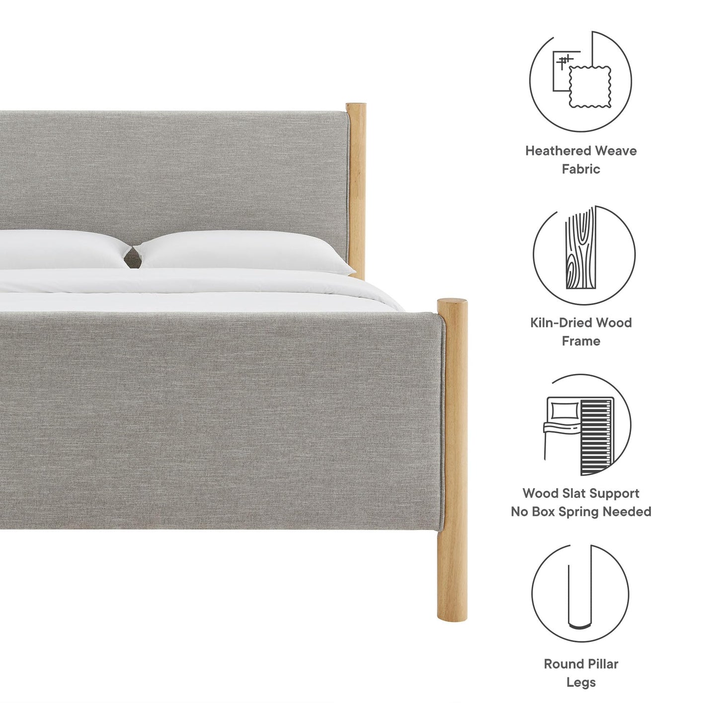 Modway Maven King Size Bed Frame in Tan Walnut with Faux Leather Upholstered Headboard and Footboard – Wood King Platform Bed Frame – No Box Spring Needed