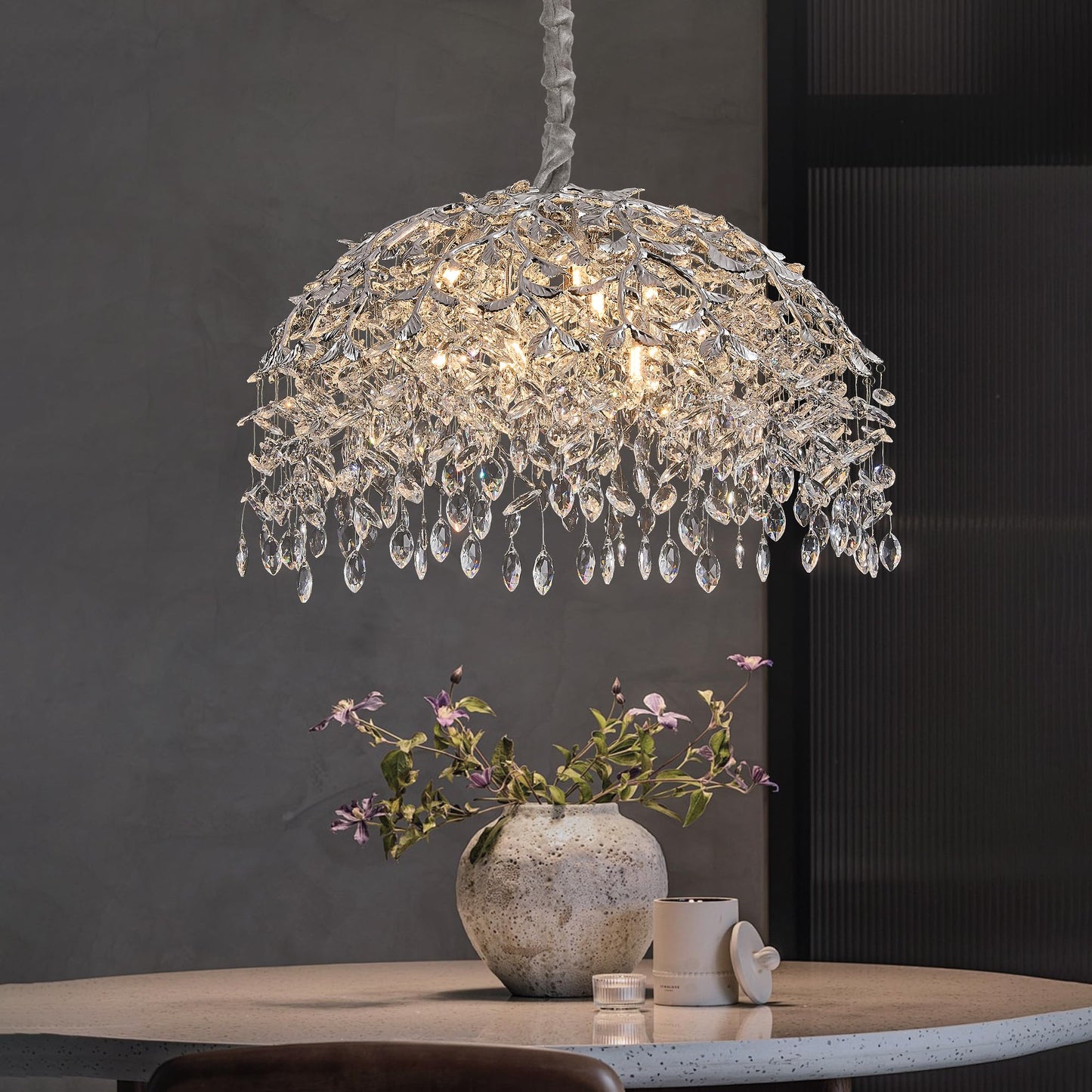 Modern Tree Branch Crystal Chandelier Luxury Silver Crystal Pendant Lighting 18" Contemporary 6-Light Chandeliers for Dining Room Kitchen Bedroom Living Room