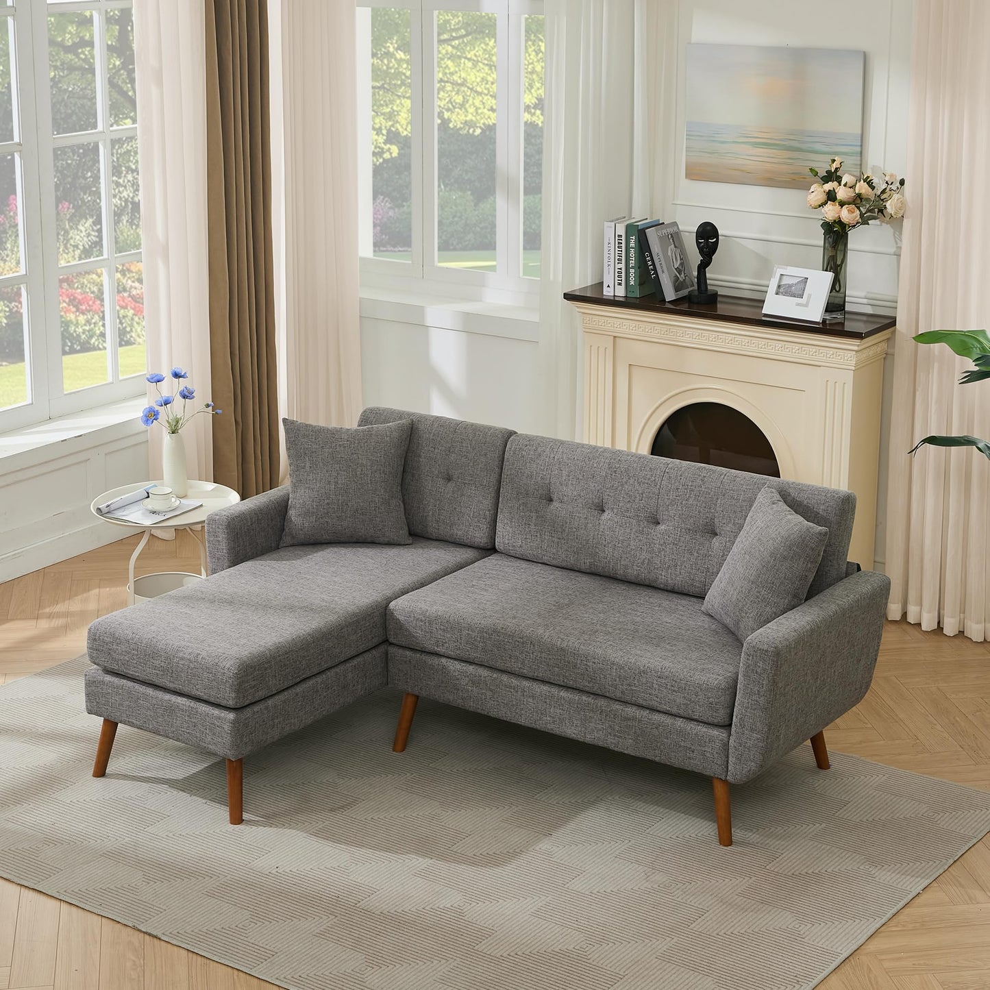 Tbfit 65" W Loveseat Sofa, Mid Century Modern Love Seat Couches for Living Room, Button Tufted Upholstered Small Couch for Bedroom, Solid and Easy to Install Love Seats Furniture, Grey