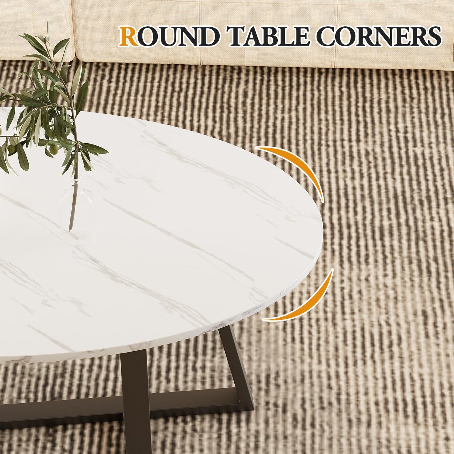 Coffee Table White Faux Marble Coffee Table for Living Room,Oval Center Tables Modern Tea Table for Small Space,Wooden Living Room Tables End Table with Sturdy Gold Metal Leg