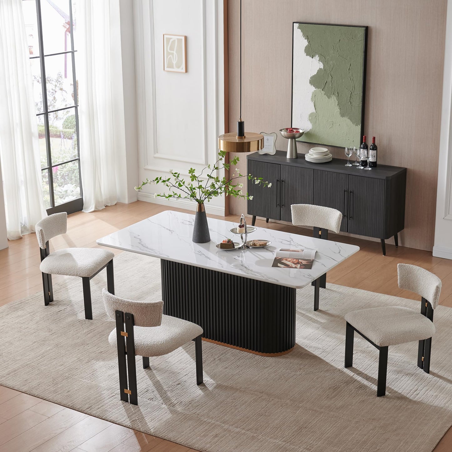 Morden Fort Boucle Dining Chair Set of 4, Upholstered Kitchen Chairs with Metal Frame & Round Back, Barrel Side Chair for Dining Room, Kitchen, Living Room, Apartments