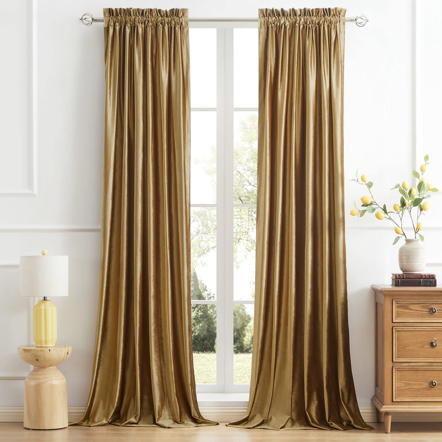 PRIMROSE Velvet Curtains 84 inch for Living Room Champagne Beige Rod Pocket Window Drapes Treatment Semi Room Darkening Decor Curtains for Bedroom Set of 2 Panels