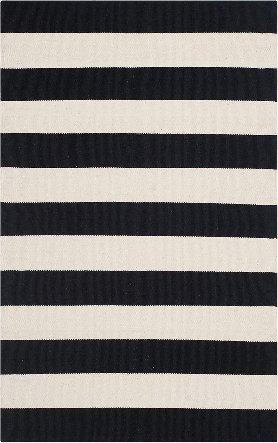 SAFAVIEH Montauk Collection Area Rug - 4' Round, Black & Ivory, Handmade Flatweave Cotton, Woven Texture, Farmhouse Stripe Pattern, Ideal for Living Room, Foyer, Bedroom, Dining Space (MTK712D)