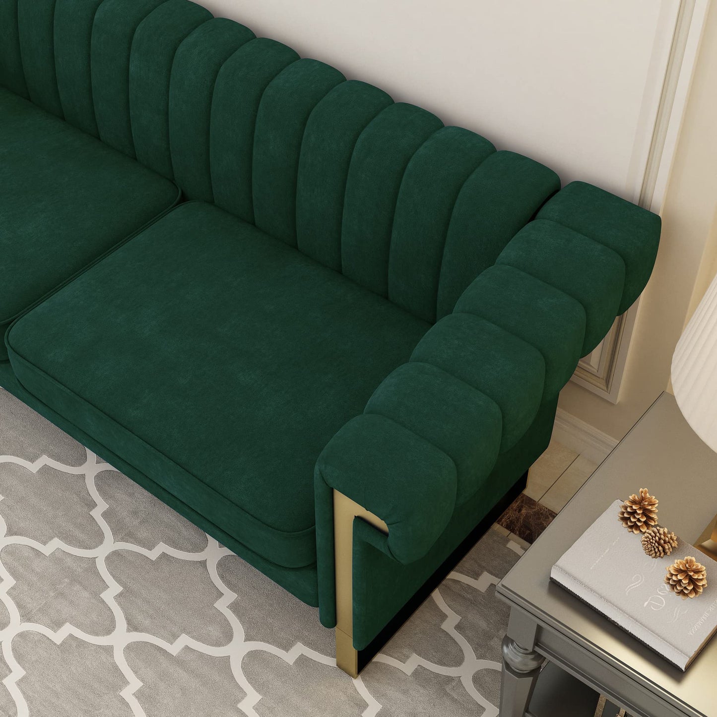 83'' Velvet Couches for Living Room 3-Seater Comfy Sofas Upholstered Modern Couch for Small Spaces Apartment (Cracker Khaki)