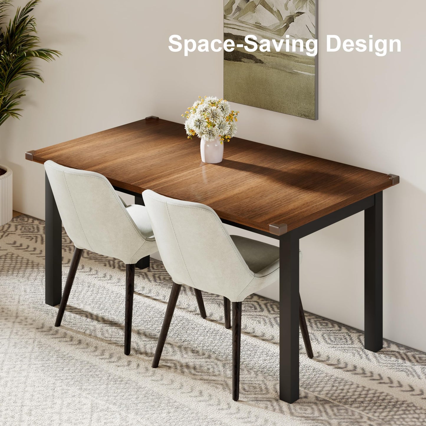 Feonase 63" Extendable Dining Table, Modern Farmhouse Dining Room Table for 4-8, Wooden Kitchen Table for Small Space, Dining Room, Home Office, Living Room Furniture, Walnut