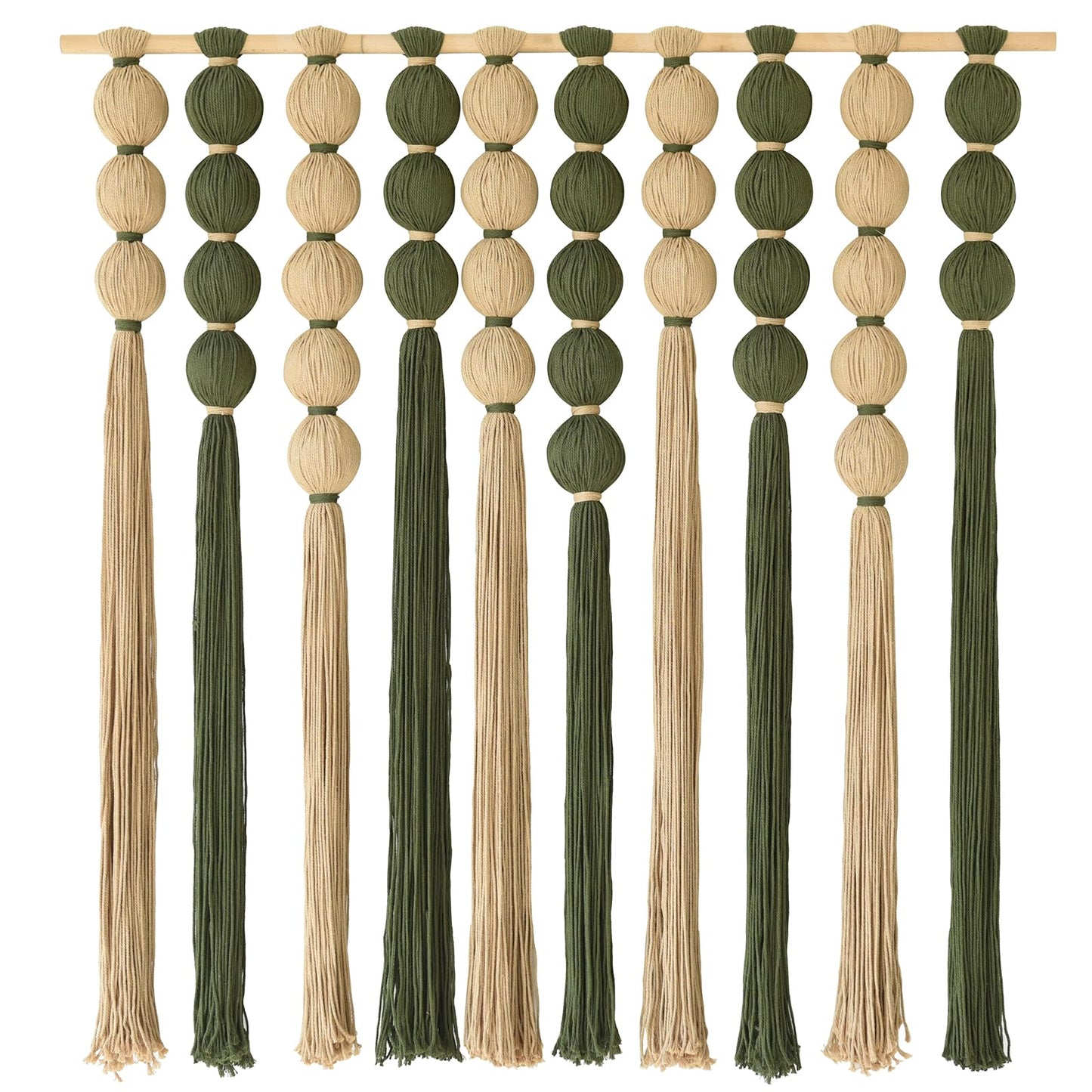 IOWER Macrame Wall Hanging Brown Yarn Beaded Backdrop Boho Wall Decor Round Tassel Home Wall Aesthetic Living Rooms Bedrooms Offices Geometric Art Chic Home Decor 39" W x 55" L