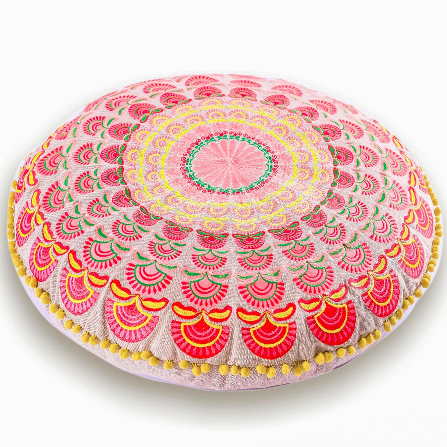Large Round Floor Pillow Cover Blue Indian Décorative Accent Meditation Cushion Perfect for Living Room, Bedroom, Nursary or Children Room Seating Area Stool Footstool Pouf Ottoman 24x8 Unstuffed