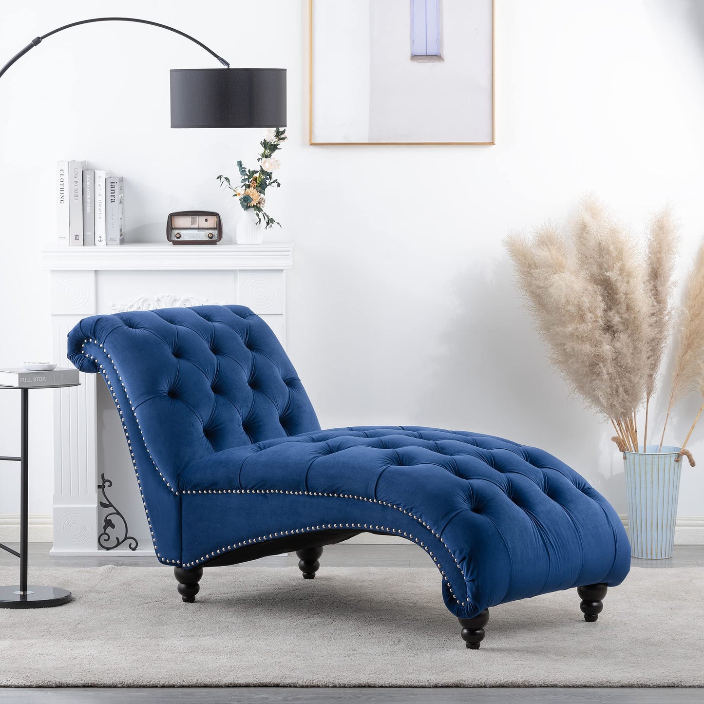 HomSof Modern ArmLess Chaise Lounge Indoor Black Upholstered Reclining Chair with Rolled Accent Pillow and Solid Wood Legs