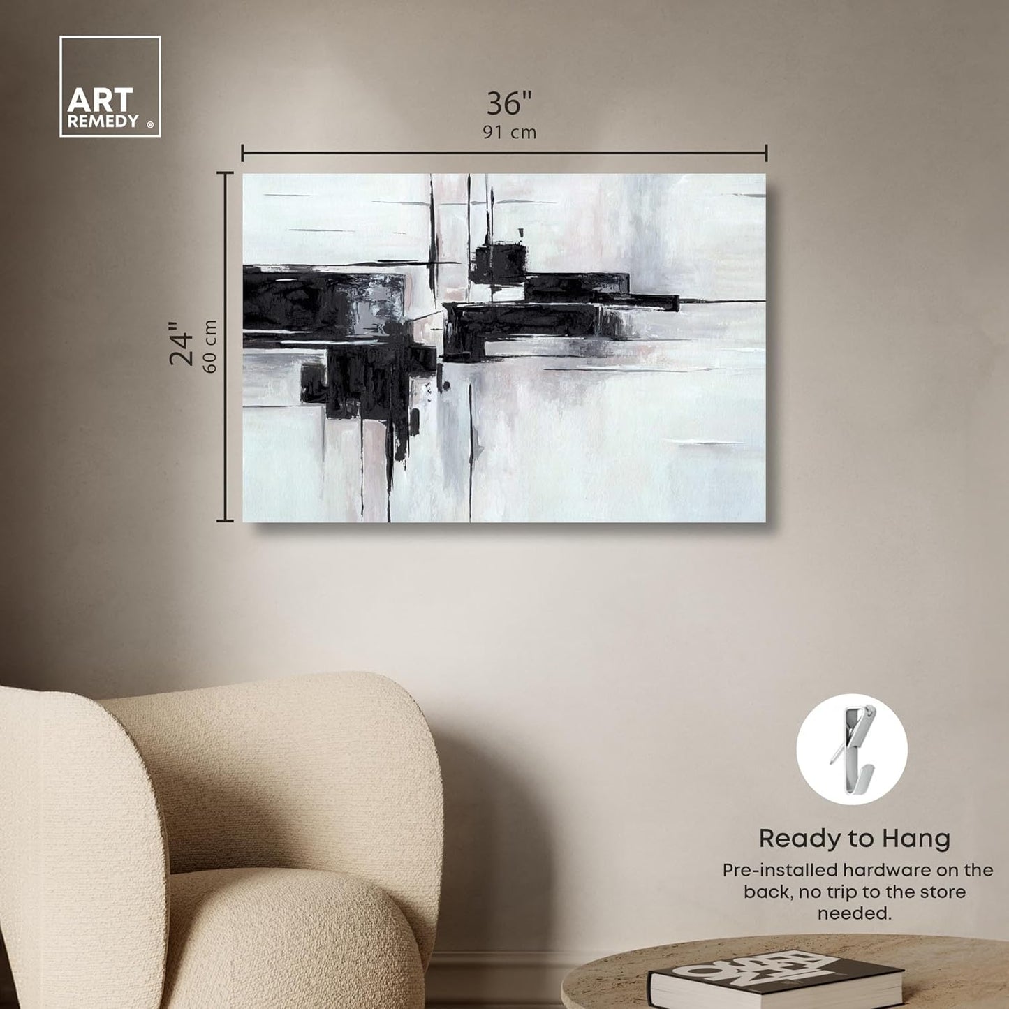 Abstract Journey Canvas Black and White Art, Gold Frame, 45" x 30"