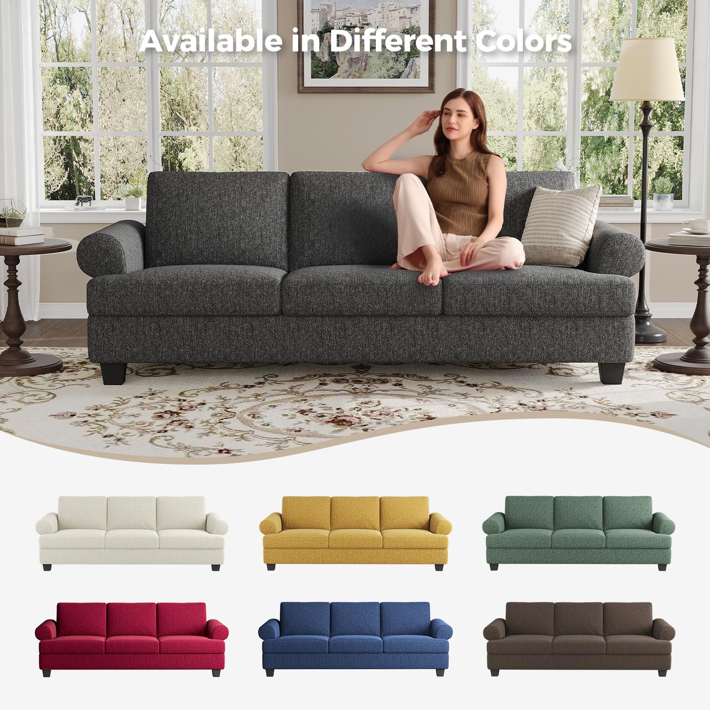 91 Inch Lawson Sofa with Extra Deep Seats Oversize, Mid-Century 3-Seat Sofa Couch, for Living Room, Apartment, Lounge, Dark Blue