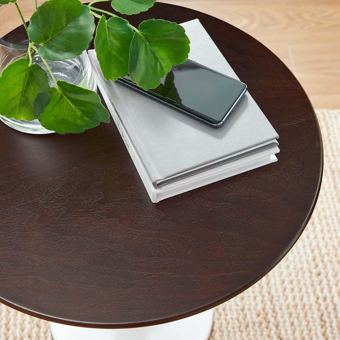 Modway Lippa Round 20" Wood Grain Mid-Century Modern Side Table, Black Cherry