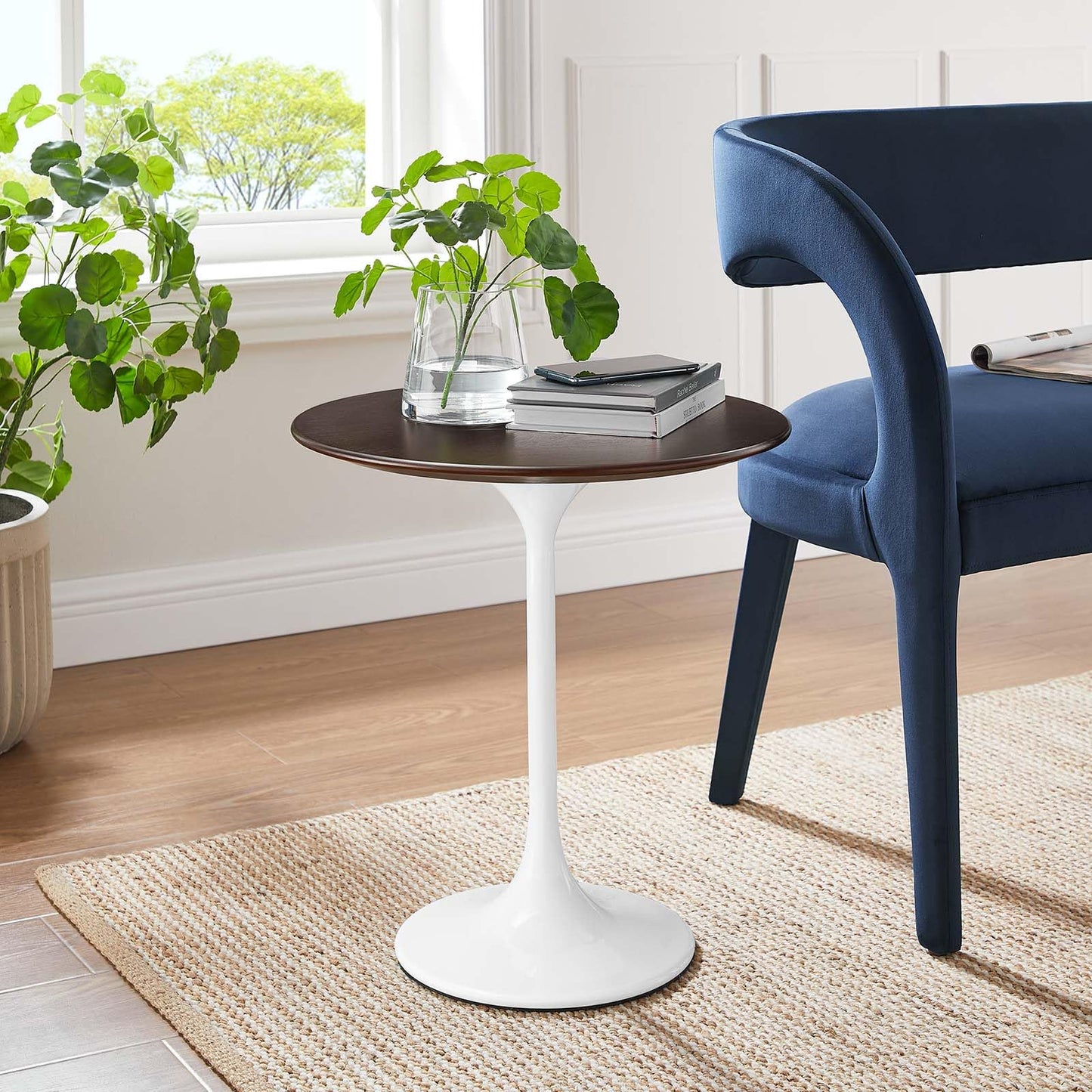 Modway Lippa Round 20" Wood Grain Mid-Century Modern Side Table, Black Cherry