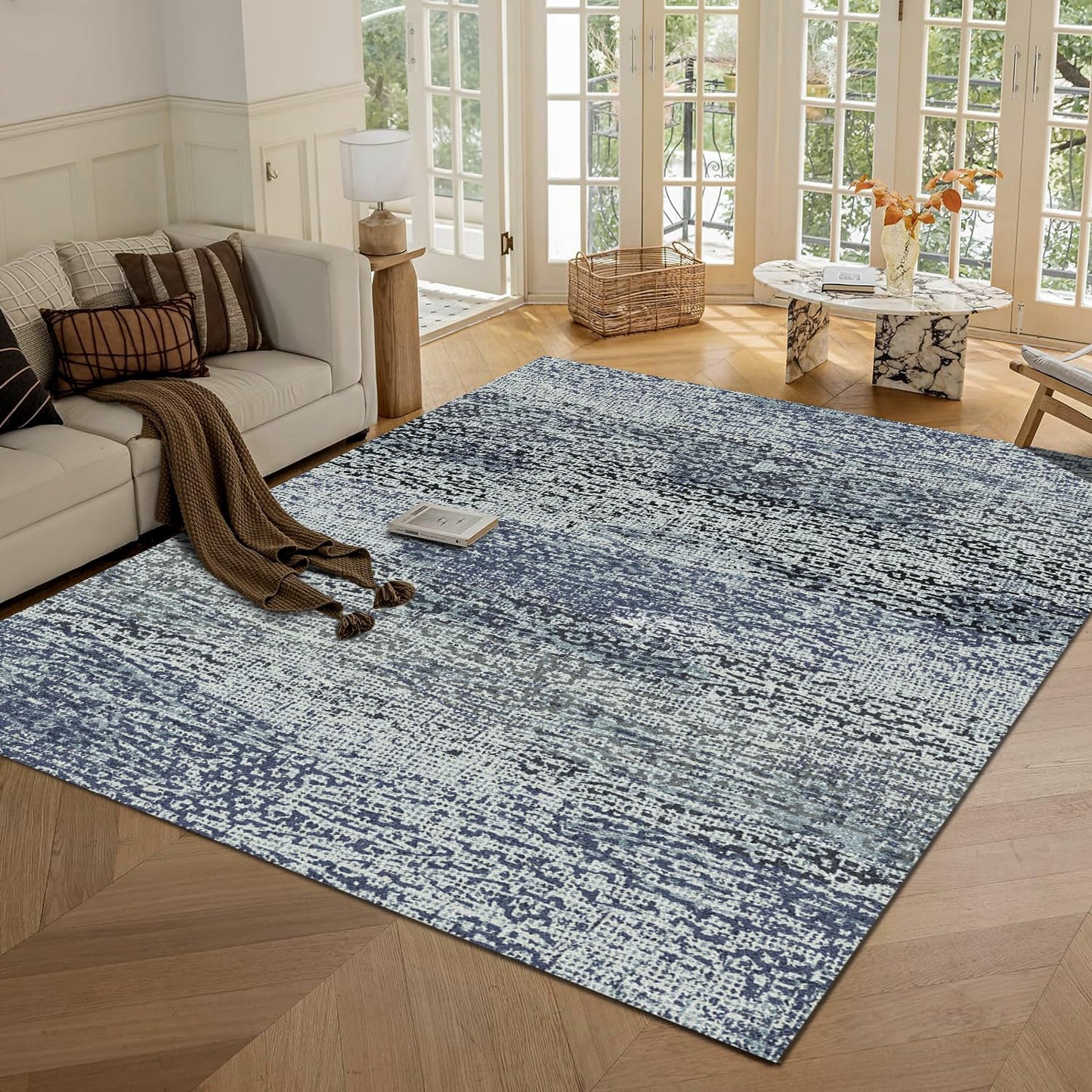Washable Area Rugs - Perfect for Living Room, Bedroom, Kids Room, Nursery - Stain & Water Resistant Non-Slip, Pet & Child Friendly, Vintage Tribal Area Rugs (Navy, 9' x 12')