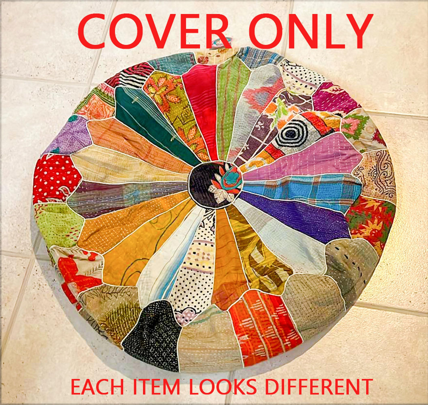 Large Round Floor Pillow Cover Blue Indian Décorative Accent Meditation Cushion Perfect for Living Room, Bedroom, Nursary or Children Room Seating Area Stool Footstool Pouf Ottoman 24x8 Unstuffed