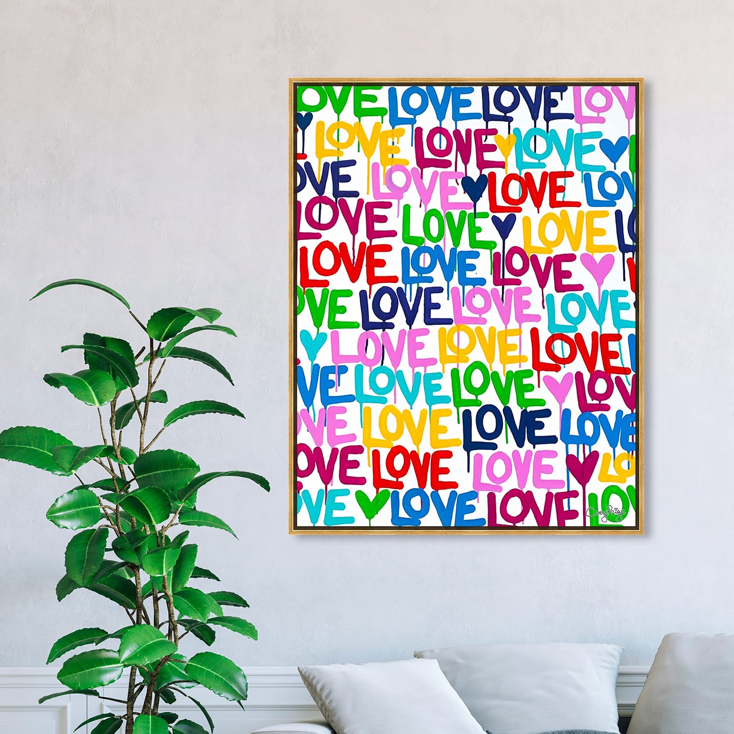 The Oliver Gal Artist Co. Abstract Modern Canvas Wall Art Corey Paige - Drippy Love Living Room Bedroom and Bathroom Home Decor 36 in x 45 in Blue and Pink, Gold Frame