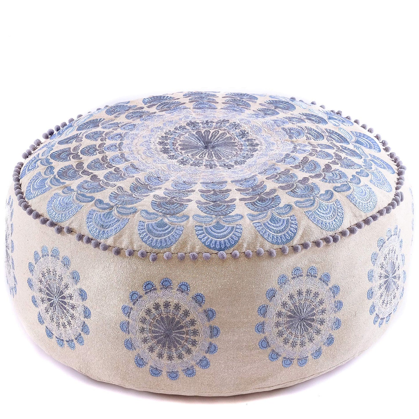 Large Round Floor Pillow Cover Blue Indian Décorative Accent Meditation Cushion Perfect for Living Room, Bedroom, Nursary or Children Room Seating Area Stool Footstool Pouf Ottoman 24x8 Unstuffed