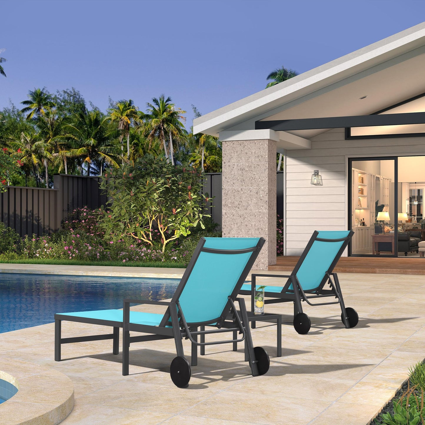 PURPLE LEAF Outdoor Chaise Lounge Chair Set of 2 Patio Pool Lounger Wicker Chairs with Wooden Armrest Sunbathing Tanning Recliner for Pool Backyard Garden Dark Brown