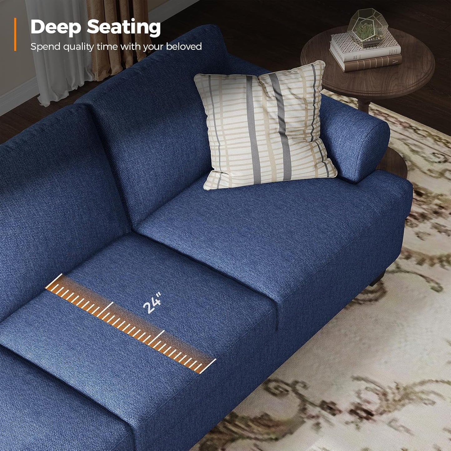 91 Inch Lawson Sofa with Extra Deep Seats Oversize, Mid-Century 3-Seat Sofa Couch, for Living Room, Apartment, Lounge, Dark Blue