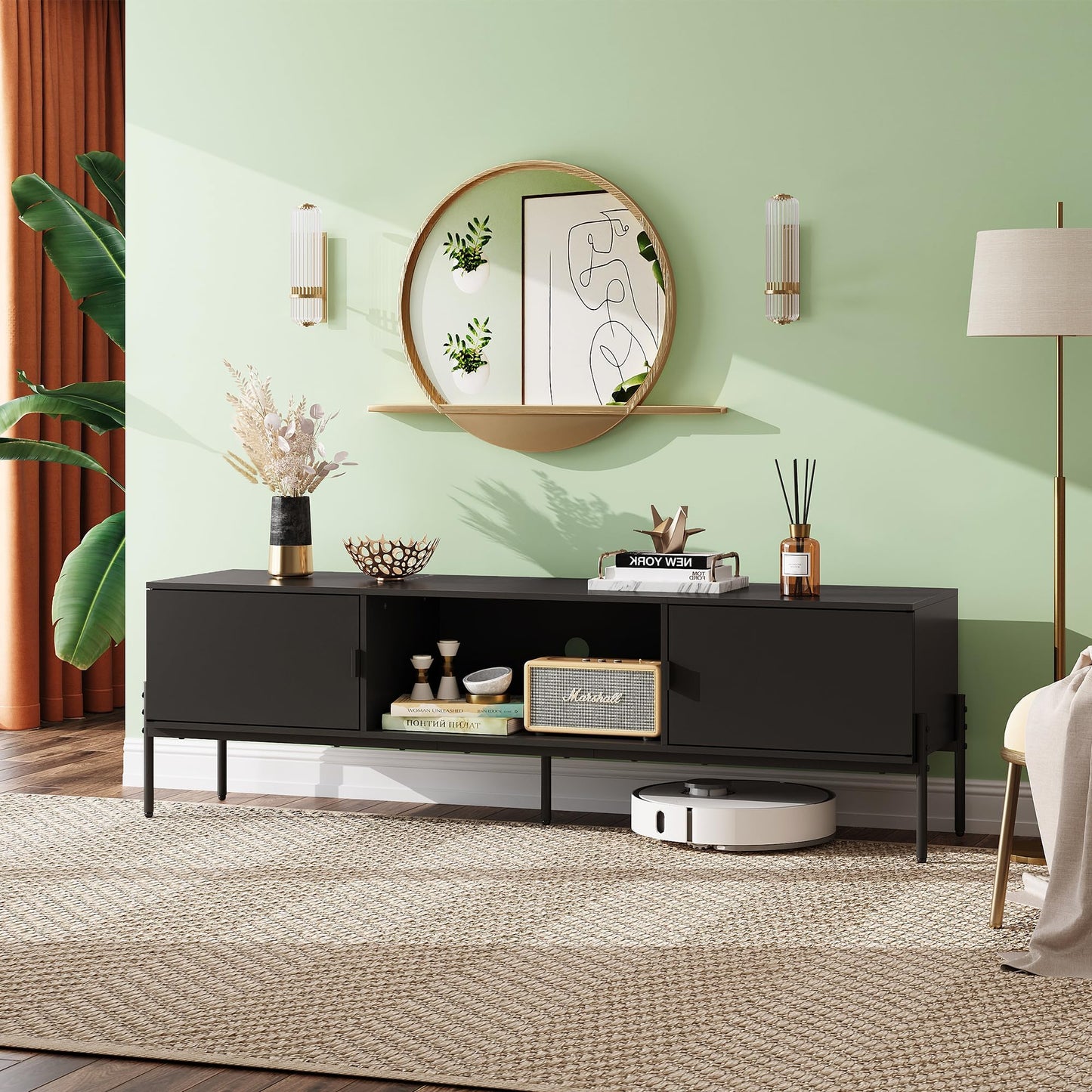 WLIVE Modern TV Stand for 65 Inch TV, Mid Century Entainment Center with Storage Cabinets, TV Console for Bedroom and Living Room, TV Cabinet with Metal Legs, White