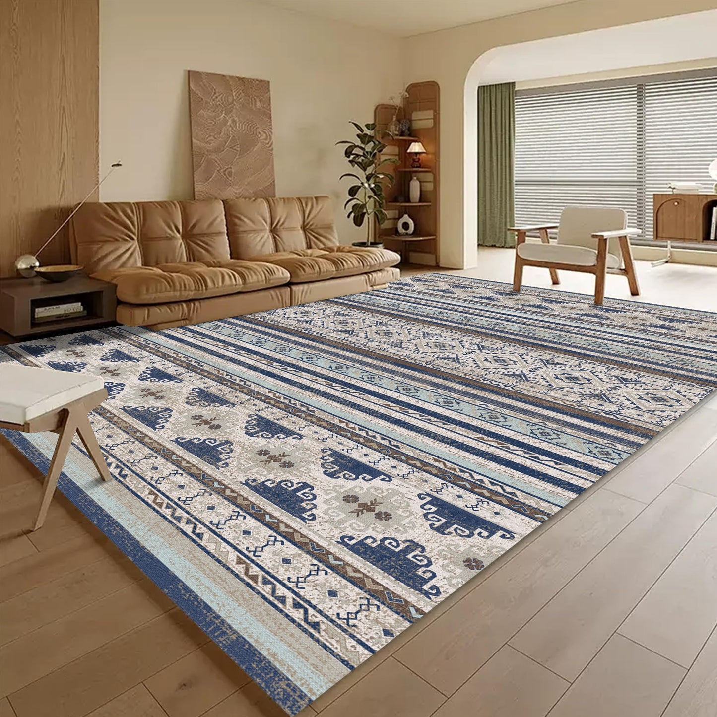 Washable Area Rugs - Perfect for Living Room, Bedroom, Kids Room, Nursery - Stain & Water Resistant Non-Slip, Pet & Child Friendly, Vintage Tribal Area Rugs (Navy, 9' x 12')