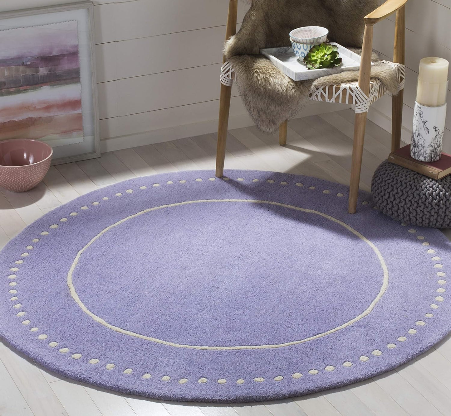 SAFAVIEH Bella Collection Area Rug - 5' Round, Black & Ivory, Handmade Dotted Border Wool, Ideal for High Traffic Areas in Living Room, Bedroom (BEL151E)