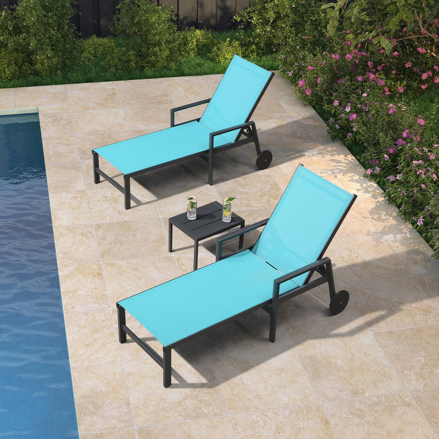 PURPLE LEAF Outdoor Chaise Lounge Chair Set of 2 Patio Pool Lounger Wicker Chairs with Wooden Armrest Sunbathing Tanning Recliner for Pool Backyard Garden Dark Brown