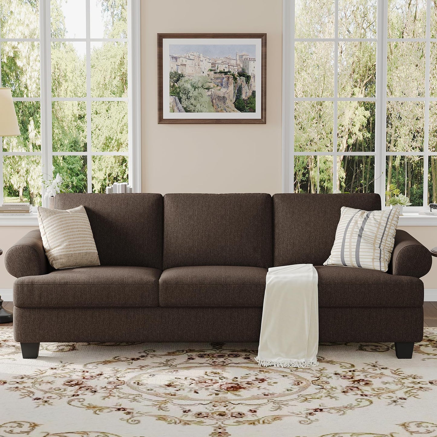91 Inch Lawson Sofa with Extra Deep Seats Oversize, Mid-Century 3-Seat Sofa Couch, for Living Room, Apartment, Lounge, Dark Blue