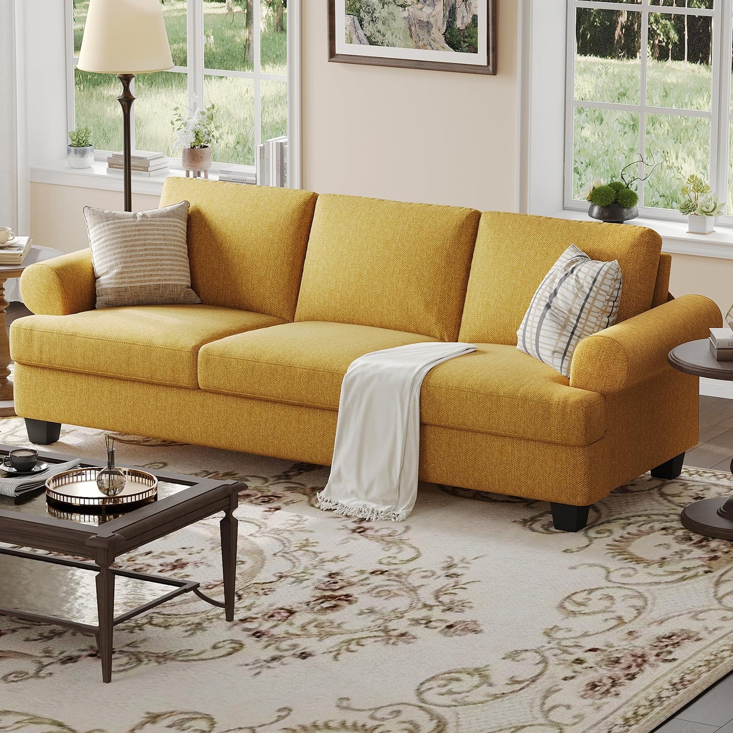 91 Inch Lawson Sofa with Extra Deep Seats Oversize, Mid-Century 3-Seat Sofa Couch, for Living Room, Apartment, Lounge, Dark Blue